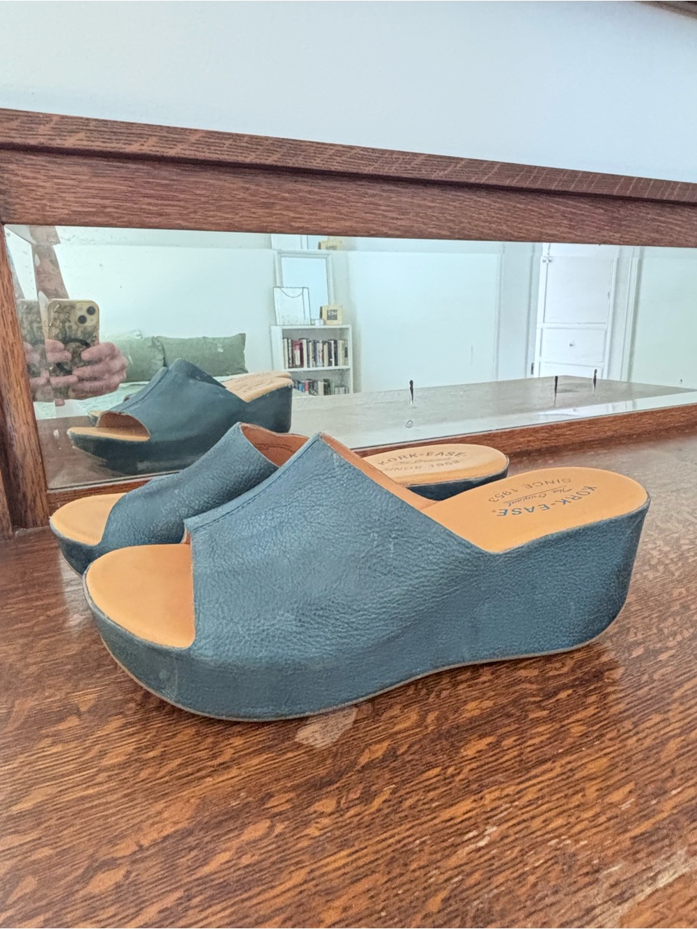 Kork-Ease Teal Leather Slide Mules - Picture 2 of 7